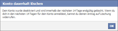 Hinweis zur Löschung deines Facebook Accounts