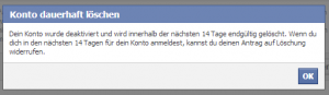 Hinweis zur Löschung deines Facebook Accounts